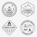 Camp logo set. Summer and forest camping badges. Mountain and Rock Climbing emblem. Vector illustration